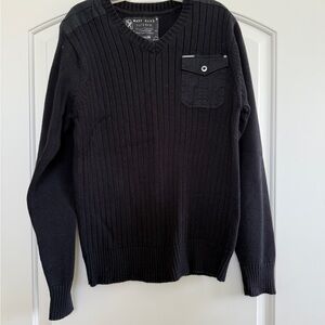 Marc Ecko Men's Black V-Neck Sweater with Pocket